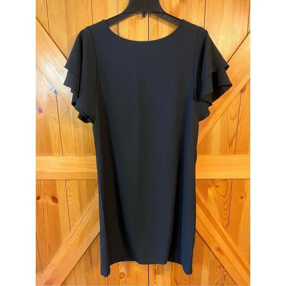 Daisy Fuentes Black Sheath Dress Flutter Sleeves Women's Size Medium nwt (3511)